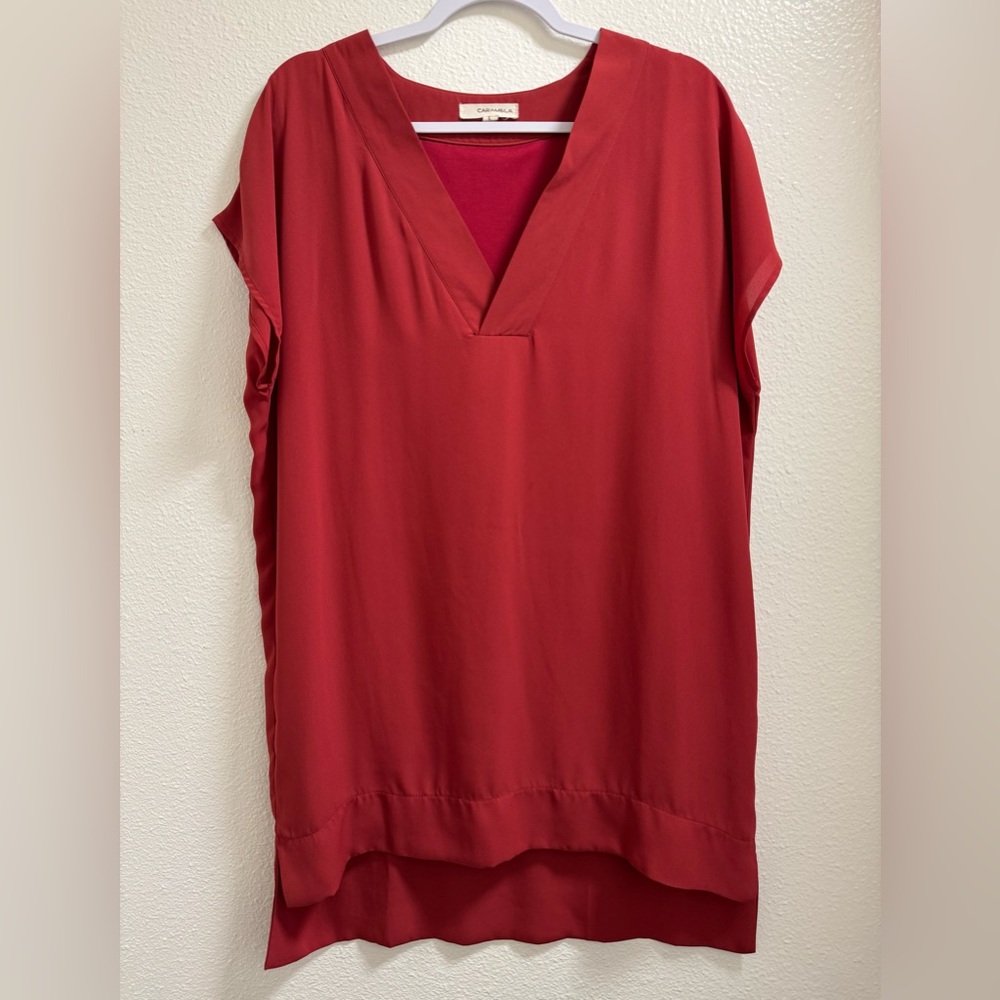 Carmela Tunic Blouse V-Neck Sleeveless Lightweight Burgundy Red Women's Large